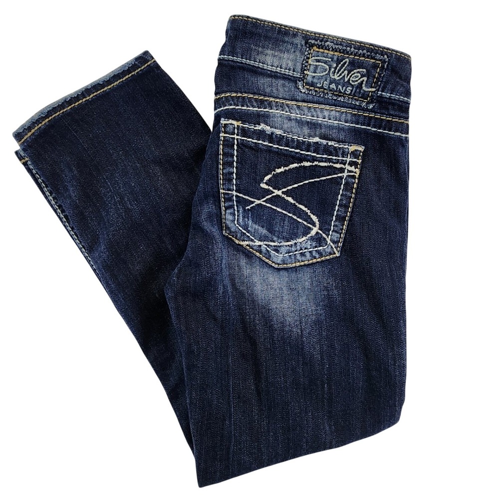 Silver Jeans Women 28 Blue Santorini Capri Y2K Western Boho‎ Thick Stitch Denim